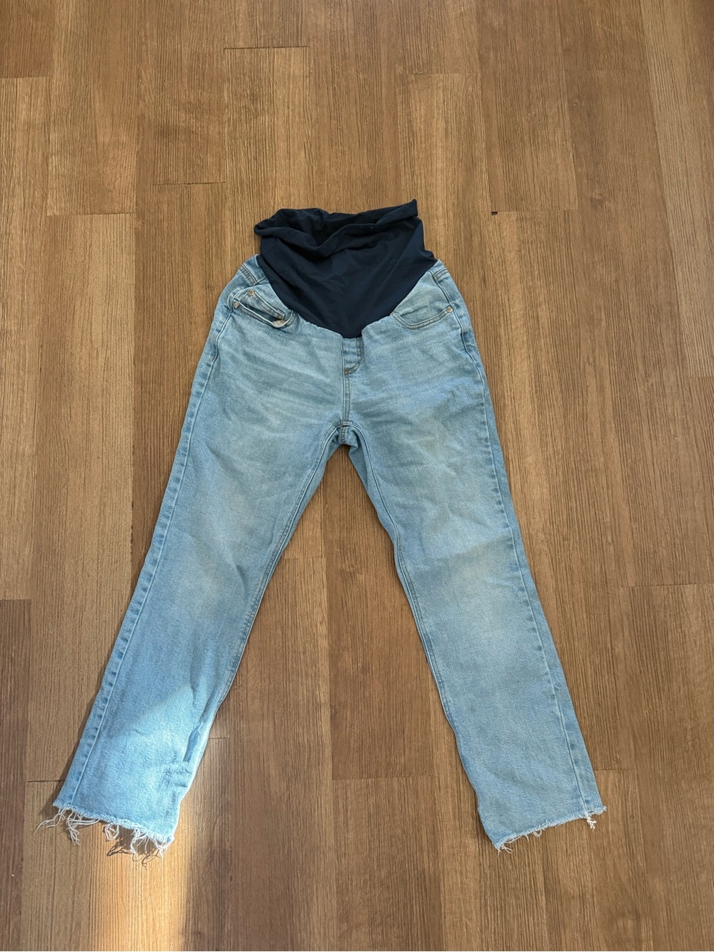Motherhood Light Blue Straight-Leg Maternity Jeans with Navy Panel